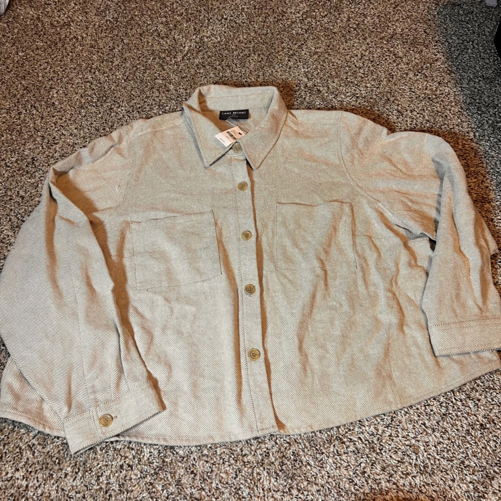 Lane Bryant Shirt Jacket Herringbone Button‎ Front Pockets Neutral Size 22/24